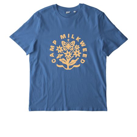 Camp Milkweed shirt, a Bright Blue Stanley/Stella Unisex Creator 2.0 Tee