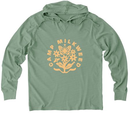 Camp Milkweed shirt, a Lichen Green Allmade Organic Cotton Mineral Dye Hoodie Tee
