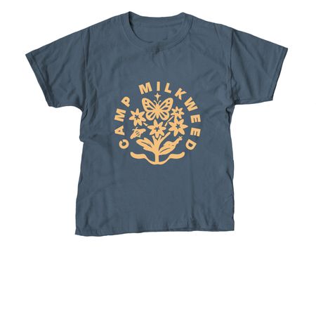 Camp Milkweed shirt, a Indigo Youth Unisex Tee