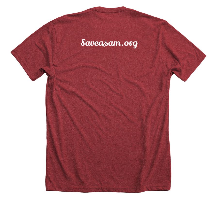 To rescue and find loving homes for Samoyed?s, a Heather Canvas Red Premium Unisex Tee (back-view)