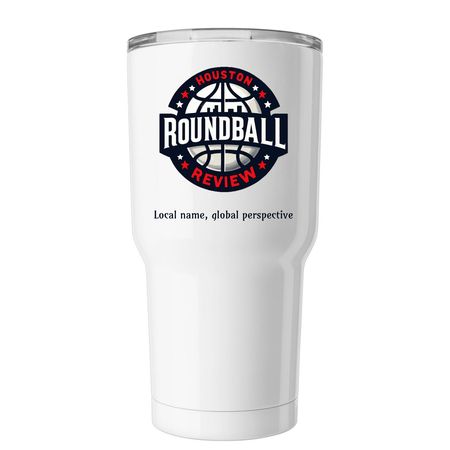 Houston Roundball Review tumbler, a White Insulated Tumbler (back-view)