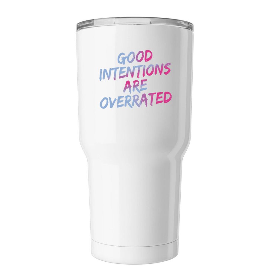 Tumblers, a White Insulated Tumbler (back-view)