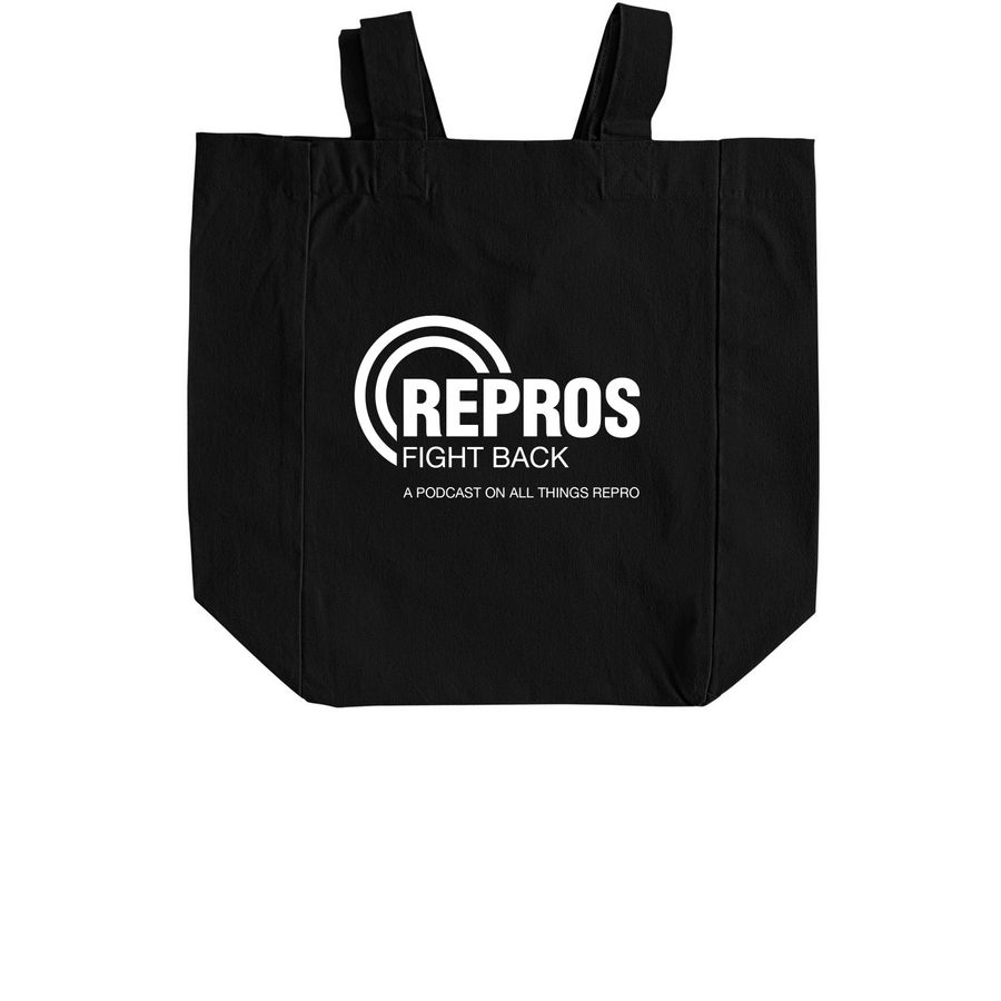 Fund Abortion Fight Evil Tote, a Black Recycled Cotton Tote Bag (back-view)