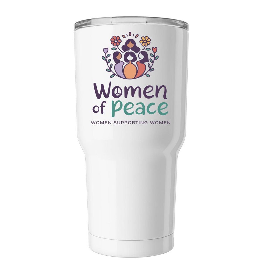 WoP 30oz Tumbler, a White Insulated Tumbler (back-view)