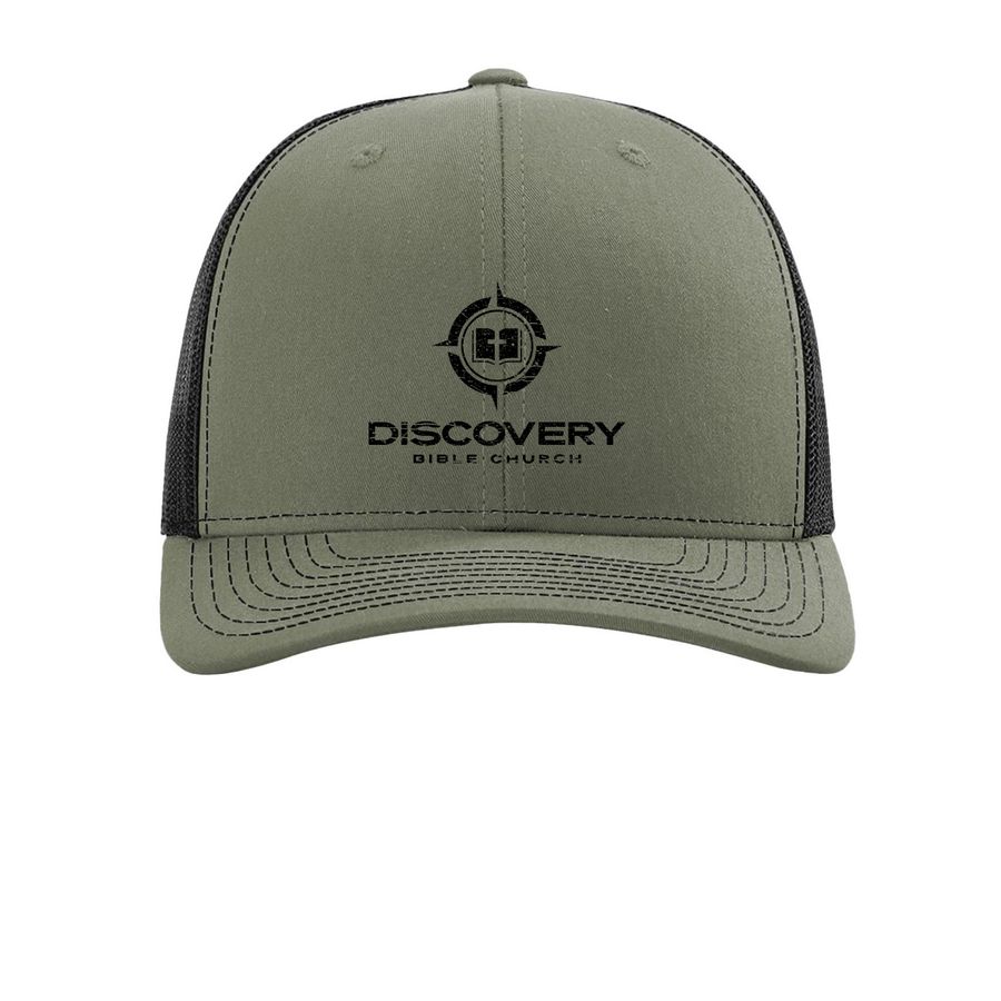 Outreach Hat - Black DBC Distressed Logo, a Loden/ Black Printed Snapback Trucker Cap