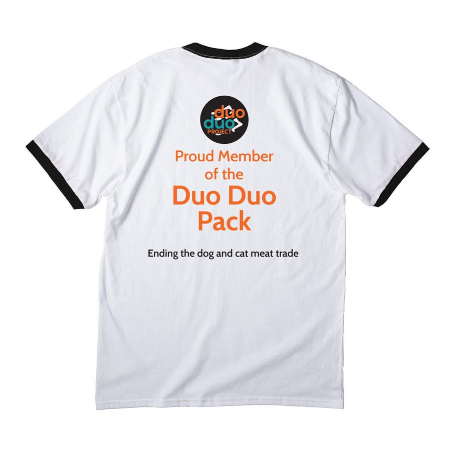 Our Mascot, Duo Duo: Ringer Tee! (light), a White/ Jet Black Cotton Ringer Tee (back-view)