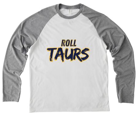 Roll Taurs, a Aluminum Grey/ Bright White Allmade Eco Triblend Colorblock Raglan Long Sleeve Tee