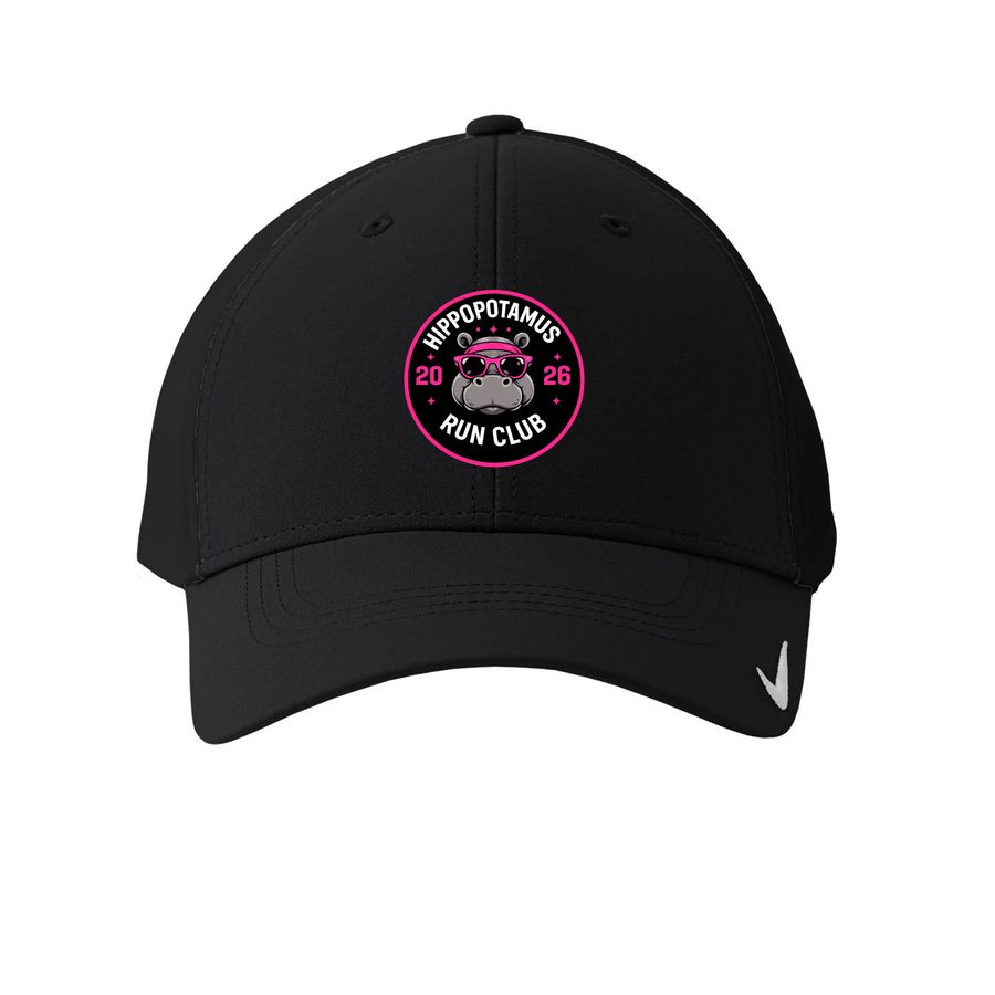 Hippopotamus&nbsp;Run Club Hats, a Black Printed Nike Dri-FIT Legacy Performance Cap