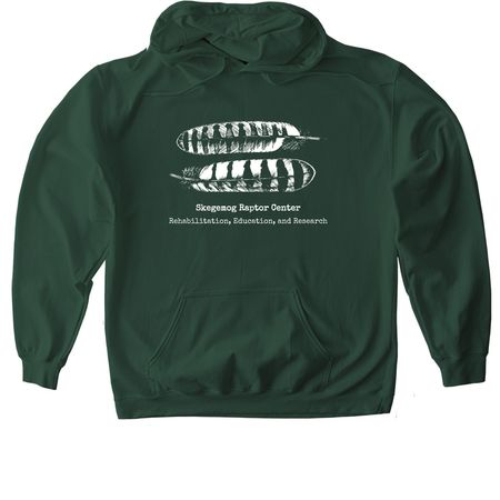 Skegemog Raptor Center feather logo, a Forest Green Softstyle Pullover Hoodie