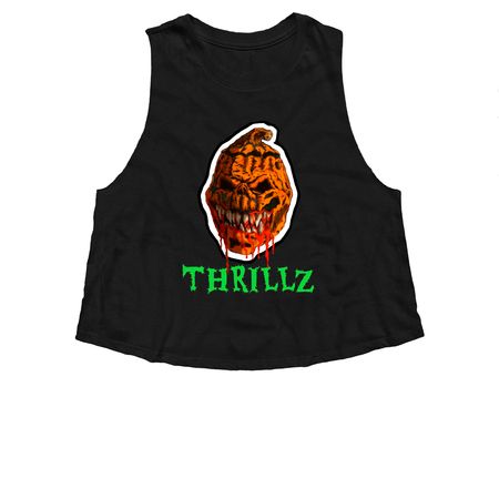 THRILLZ - HARVEST OF HORROR, a Solid Black Blend Women?s Cropped Racerback Tank