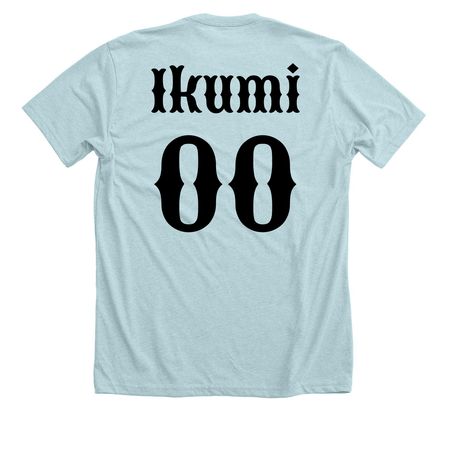 Hykuzia: Ikumi (Light ver.), a Heather Ice Blue Premium Unisex Tee (back-view)