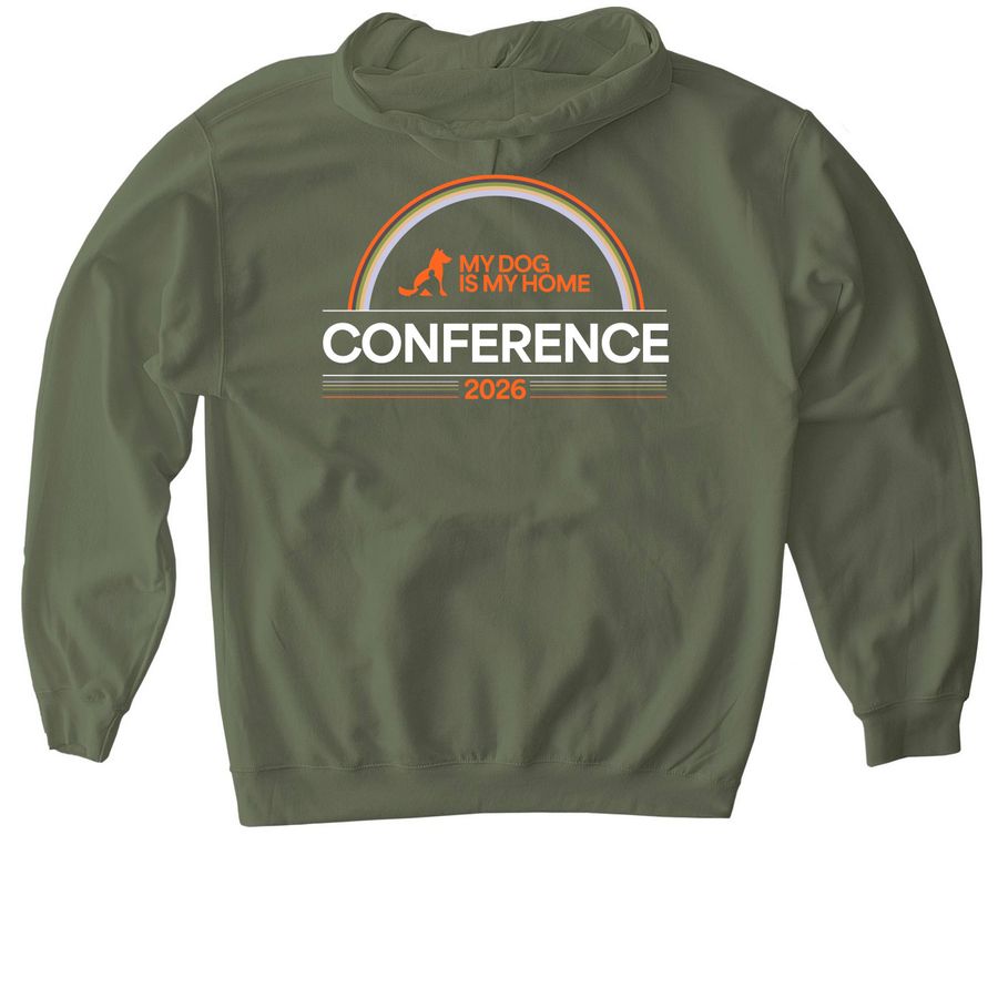 My Dog Is My Home Conference 2026 - Design B, a Military Green Gildan Softstyle Pullover Hoodie (back-view)