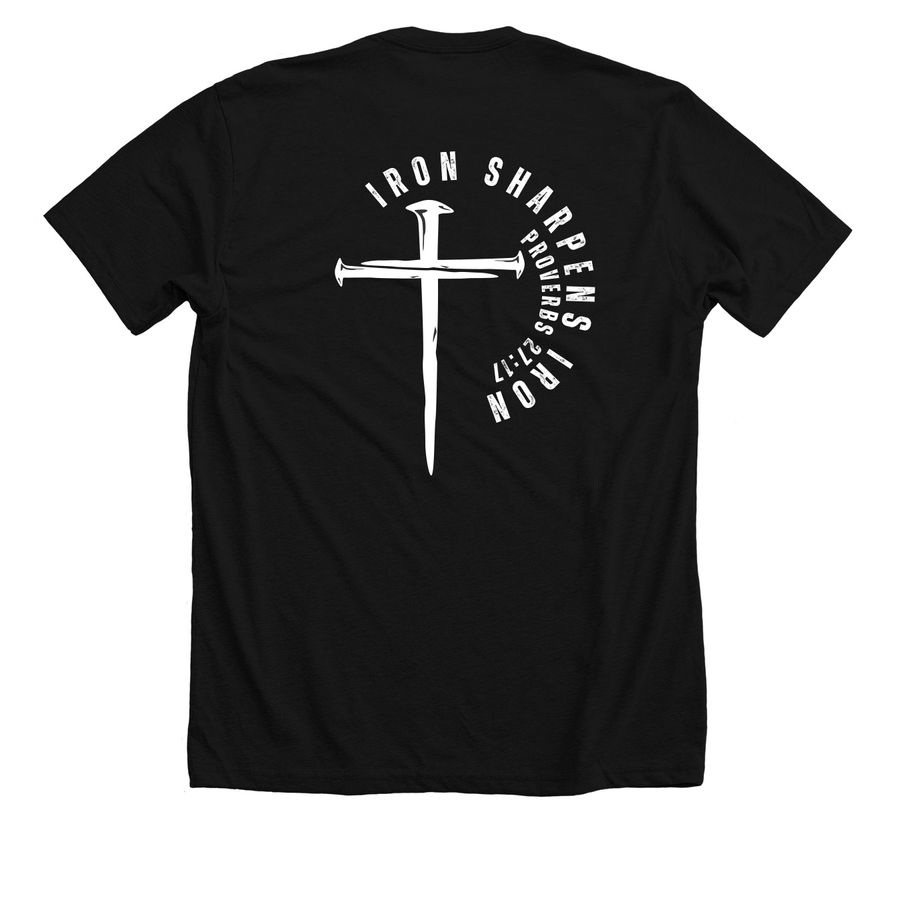 Iron Sharpens Iron, a Solid Black Blend Premium Unisex Tee (back-view)
