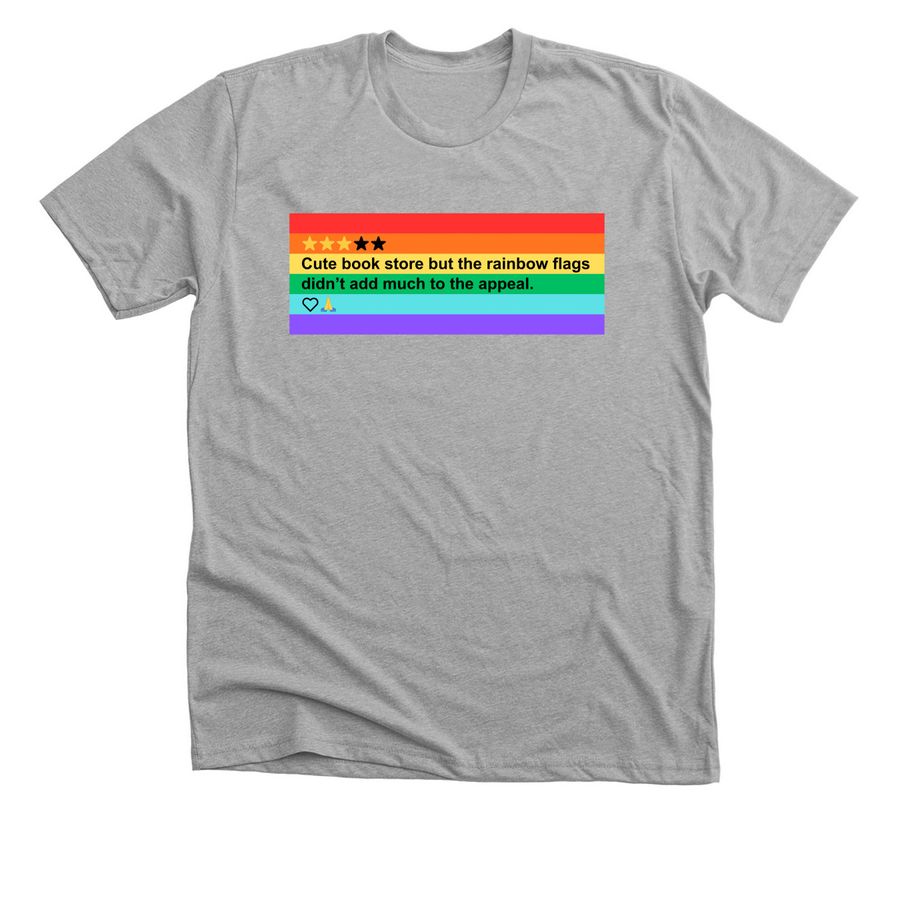 "Too many rainbow flags" (light rainbow), a Athletic Heather Premium Unisex Tee