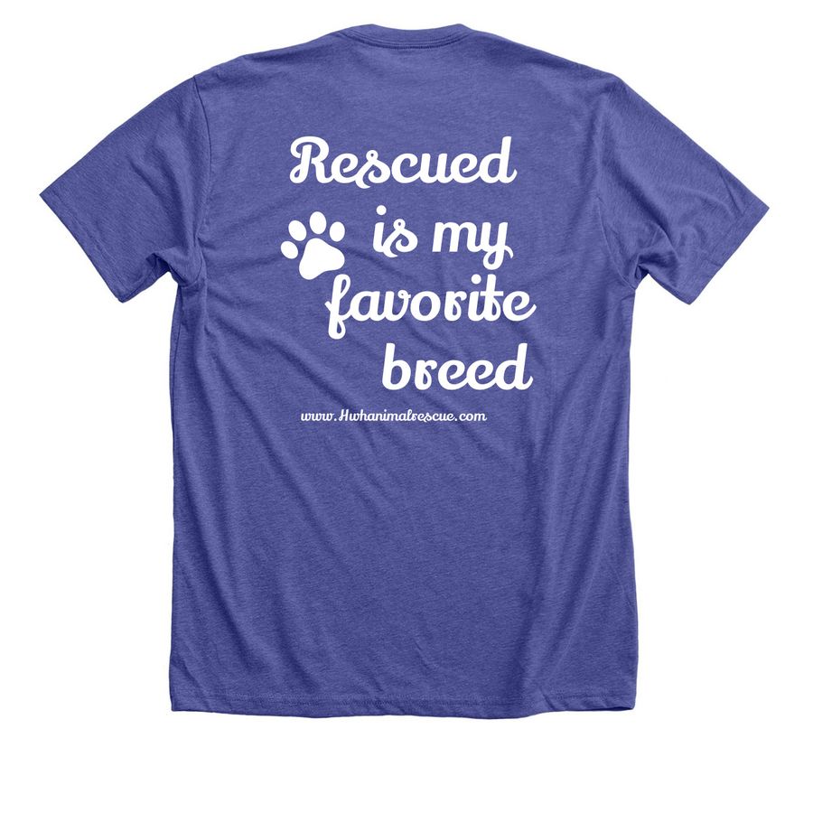 Rescued Is My Favorite Breed, a Heather Lapis Premium Unisex Tee (back-view)