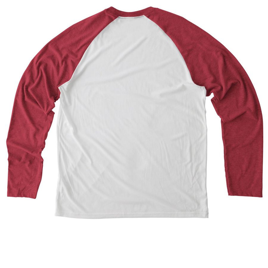 Ambassador Gift, a Rise Up Red/ Bright White Allmade Eco Triblend Colorblock Raglan Long Sleeve Tee (back-view)