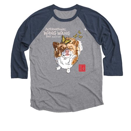 WANG WANG, a Vintage Navy and Premium Heather 3/4 Sleeve Baseball Tee