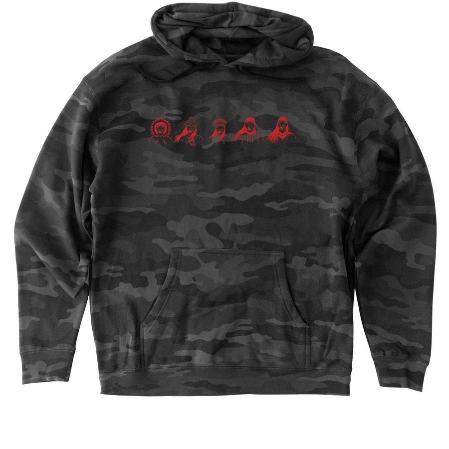 Red Dress Design by Dustin Newman, a Black Camo Heavyweight Camo Pullover Hoodie