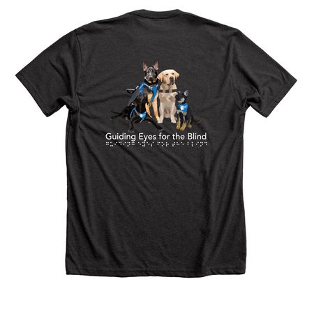 Guide Dog Journey: Braille, a Dark Grey Heather Premium Unisex Tee (back-view)