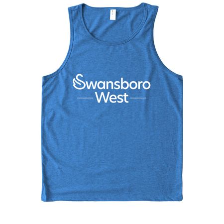 Swansboro West T-Shirts - White Logo on Front, a Azure Blue Allmade Eco Triblend Tank