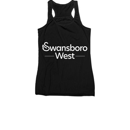 Swansboro West T-Shirts - White Logo on Front, a Black Women's Racerback