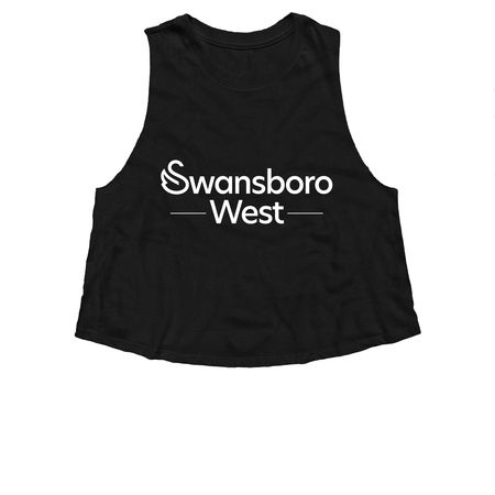 Swansboro West T-Shirts - White Logo on Front, a Solid Black Blend Women?s Cropped Racerback Tank