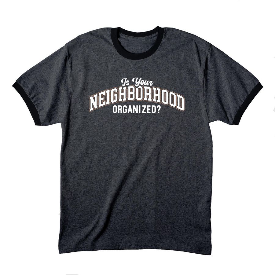 Organize The Block Ringer Tee, a Dark Heather Grey/ Jet Black Cotton Ringer Tee