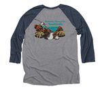 M?lama Hawai?i's Seabirds with Large Logo, a Vintage Navy and Premium Heather 3/4 Sleeve Baseball Tee (back-view)