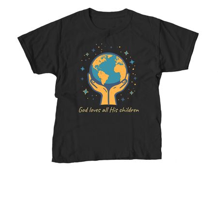 God loves all His Children, a Black Youth Unisex Tee