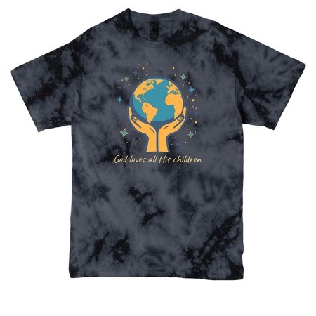 God loves all His Children, a Black Crystal Tie Dye Tee