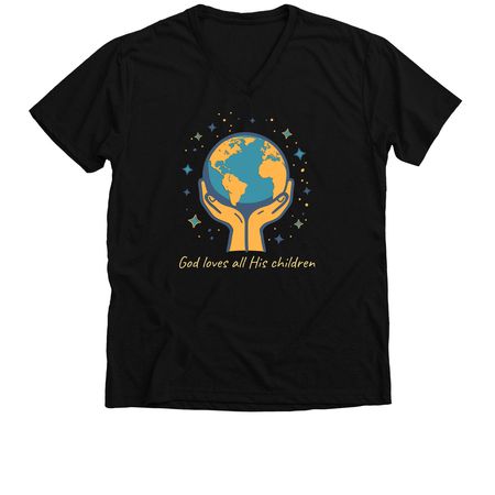 God loves all His Children, a Solid Black Blend Premium V-Neck Tee