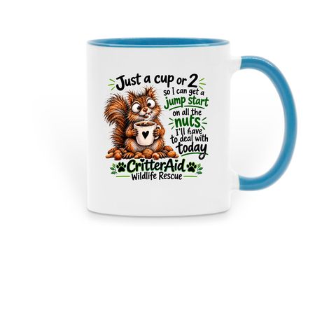 Squirrel w/ coffee, a Light Blue Two-Tone Ceramic Mug