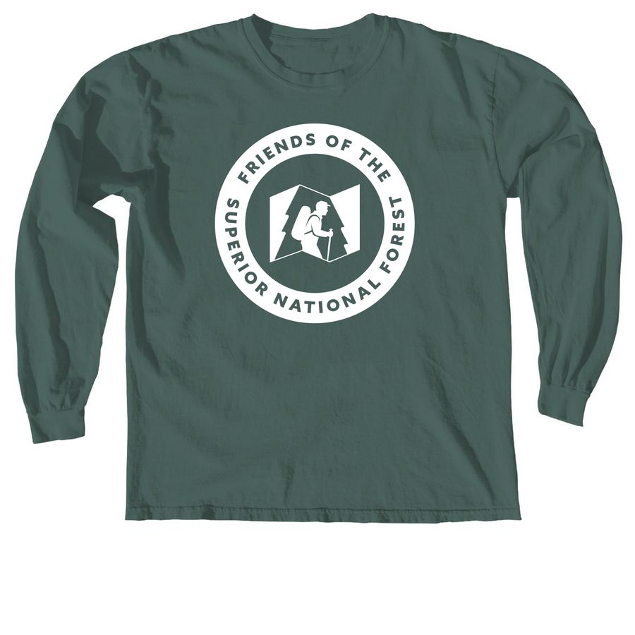 Friends SNF White Logo Tee, a Blue Spruce Comfort Colors Long Sleeve Tee