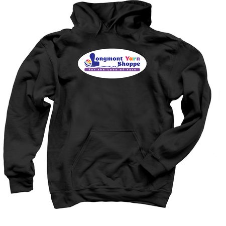 Longmont Yarn Shoppe Apparel, a Black Pullover Hoodie