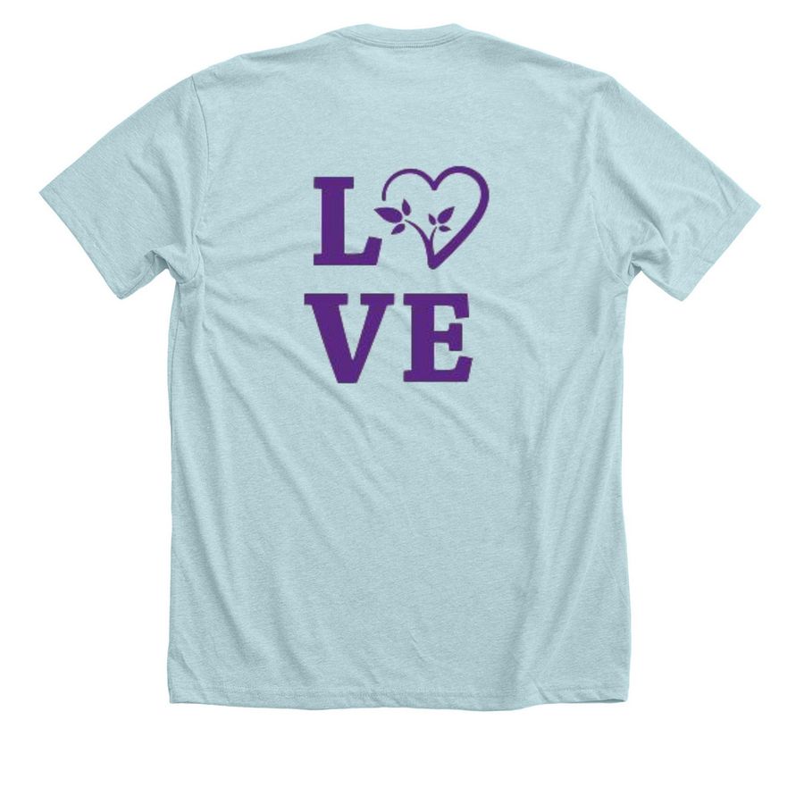 Love CdLS, a Heather Ice Blue Premium Unisex Tee (back-view)