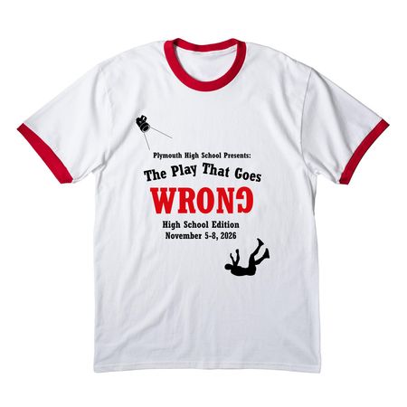 The Play That Goes Wrong Show Shirts!, a White/ Red Cotton Ringer Tee