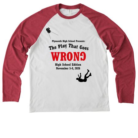 The Play That Goes Wrong Show Shirts!, a Rise Up Red/ Bright White Allmade Eco Triblend Colorblock Raglan Long Sleeve Tee
