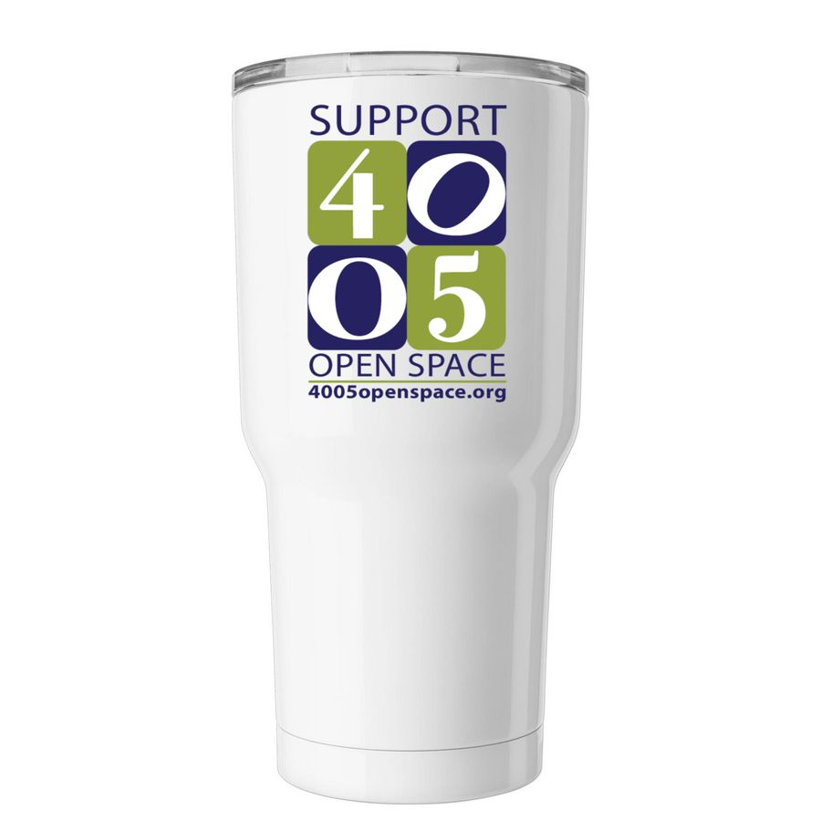 Open Space Saves Water, a White Insulated Tumbler