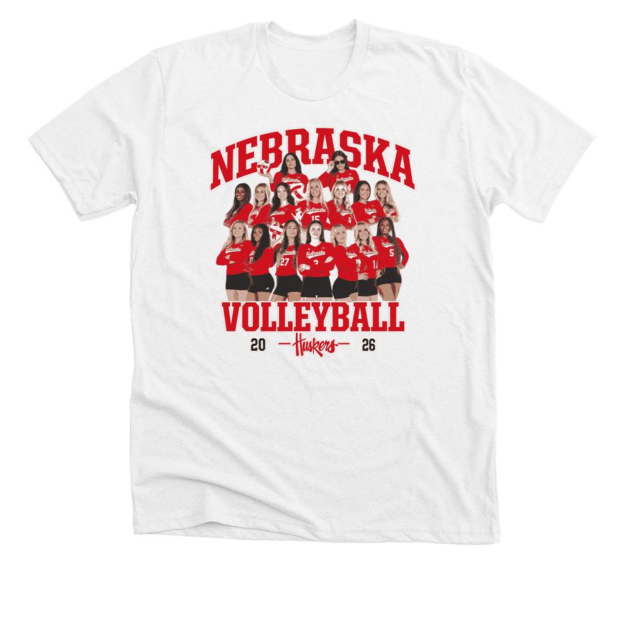 Nebraska Women?s Volleyball 2026 Collage Team, a Solid White Blend Premium Unisex Tee