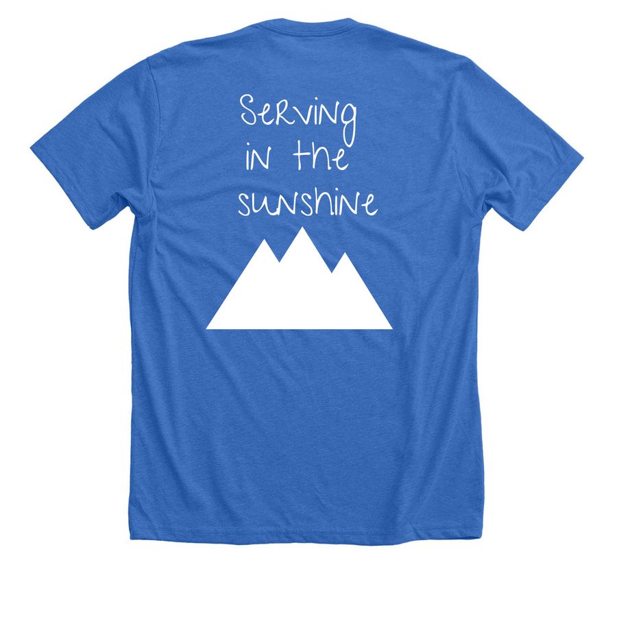 Serving in the Sunshine&nbsp;, a Heather True Royal Premium Unisex Tee (back-view)