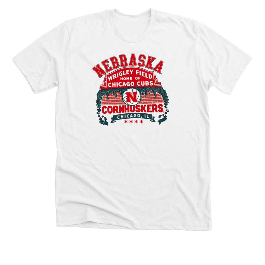 Official Nebraska Volleyball Wrigley Field Ho, a Solid White Blend Premium Unisex Tee