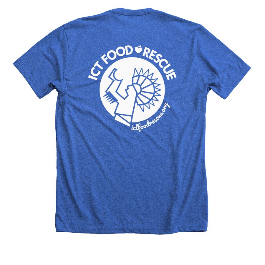 Feed People Not Landfills 3.0, a Heather True Royal Premium Unisex Tee (back-view)
