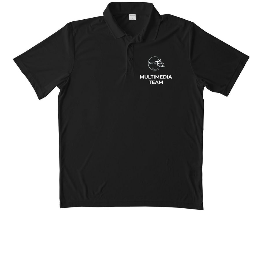 MULTIMEDIA TEAM, a Black Unisex Performance Polo