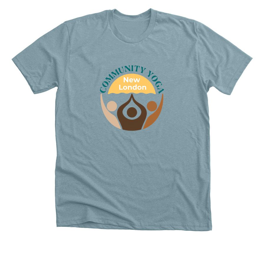 Community Yoga New London, a Heather Blue Lagoon Premium Unisex Tee