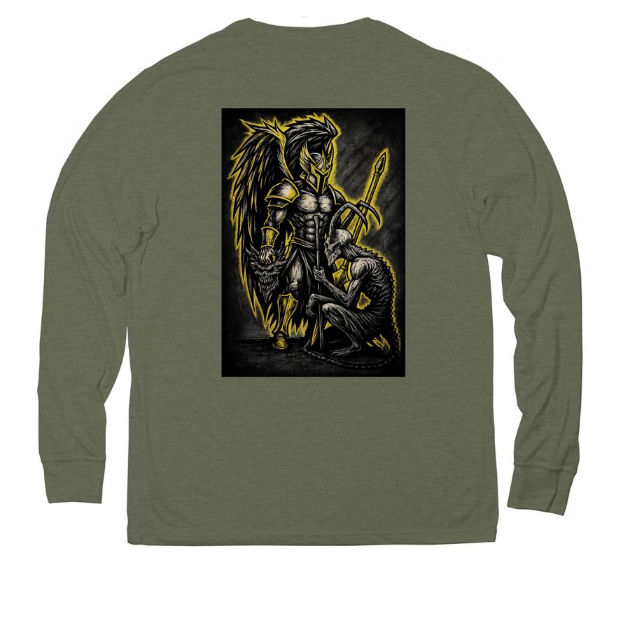 The Devils Tremble, a Olive You Green Allmade Eco Triblend Long Sleeve Tee (back-view)