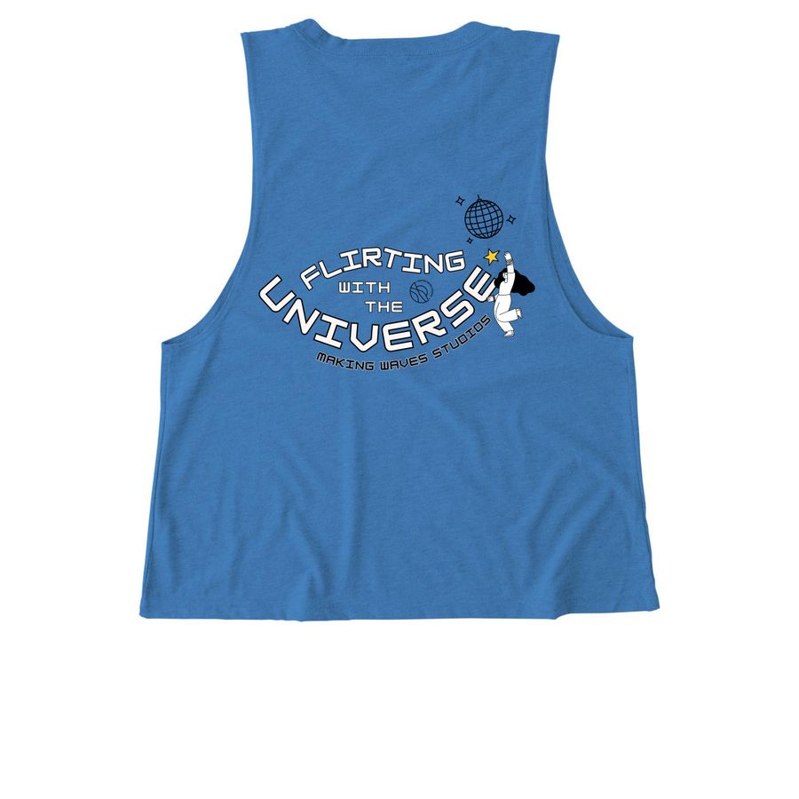 Flirting with The Universe, a Azure Blue Allmade Eco Triblend Women?s Muscle Tank (back-view)