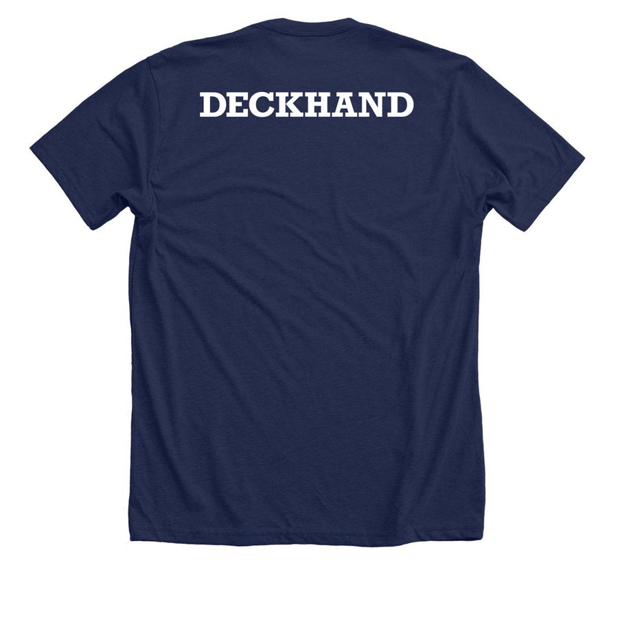 Harbor School PTA 'Deckhand' Shirts, a Solid Navy Blend Premium Unisex Tee (back-view)