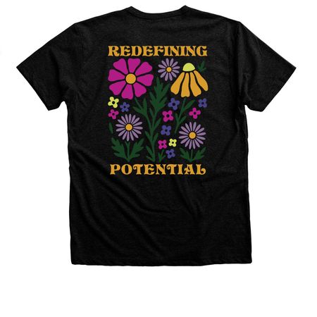 Redefining Potential w/ Logo, a Black Heather Premium Unisex Tee (back-view)