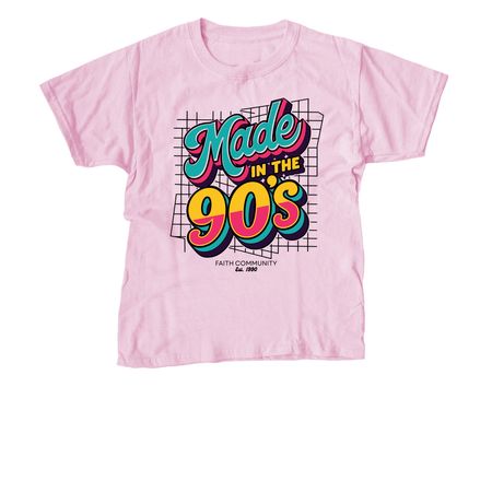 Made In The 90's, a Light Pink Youth Unisex Tee