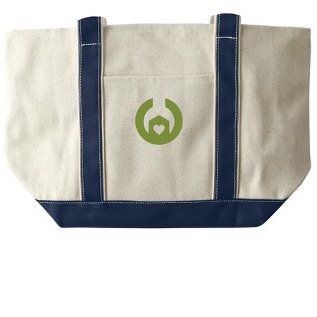 "Neighbors Helping Neighbors" Tote, a Natural/Navy Large Two-Tone Canvas Tote Bag